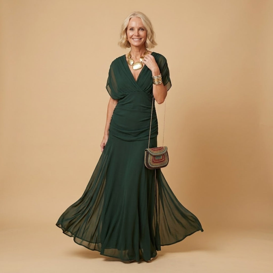 Amalfi Chiffon Maxi Dress in Green - studio