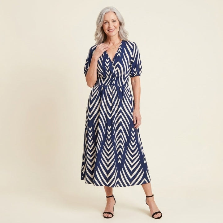 Luna Midi Dress in Navy Blue - studio front