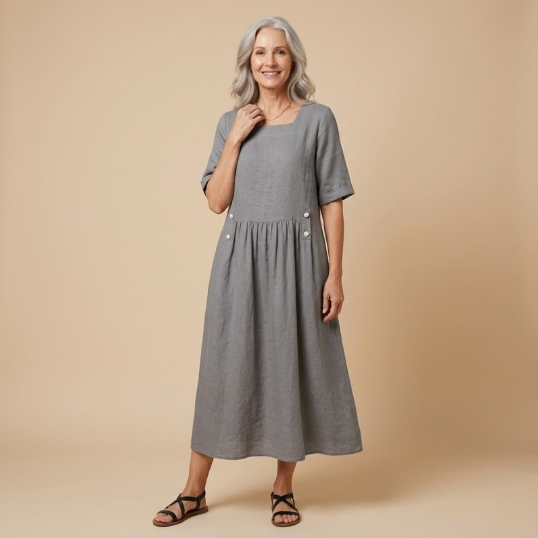Elise Linen Casual Dress in Grey