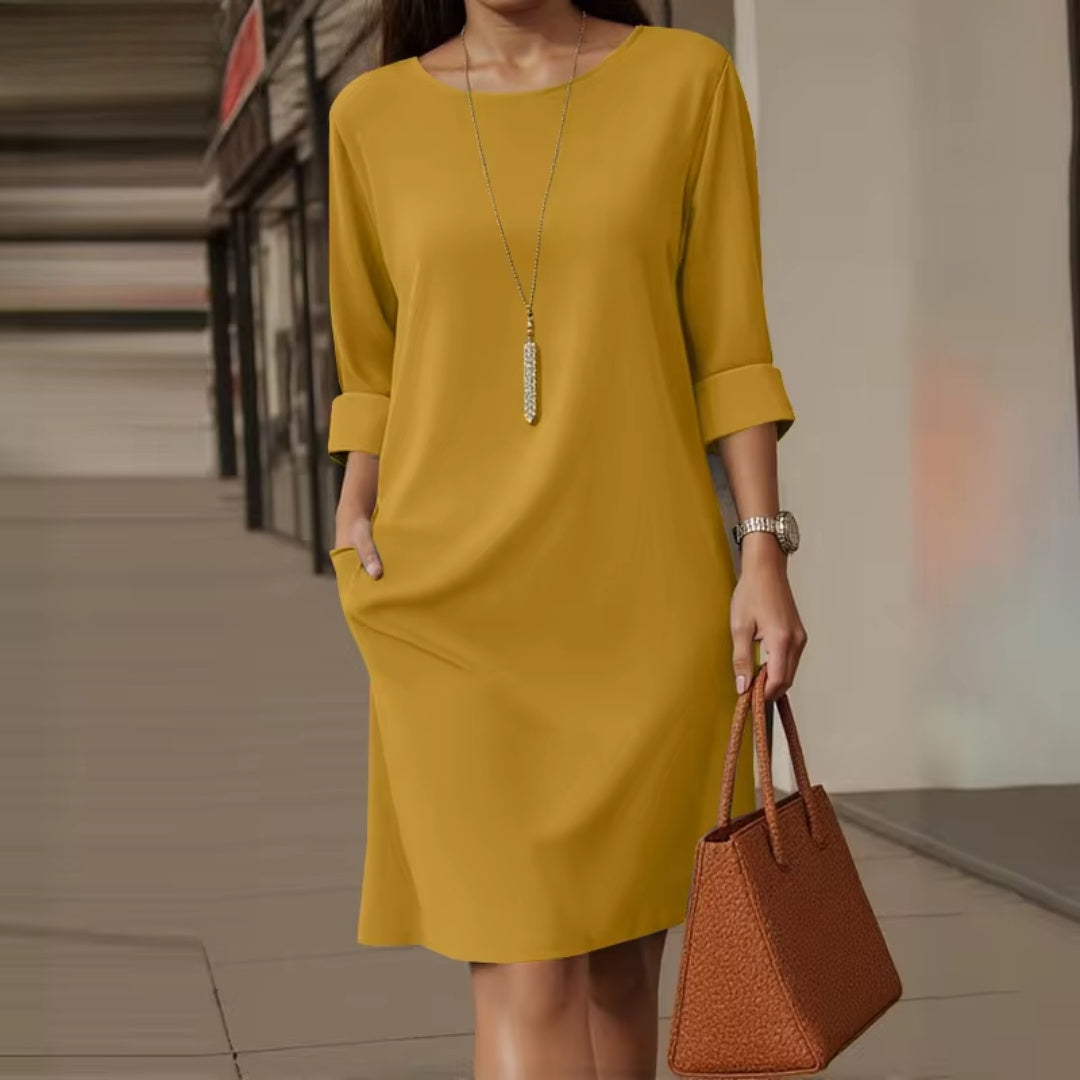 Amber 3/4 Sleeve Casual Dress - Yellow