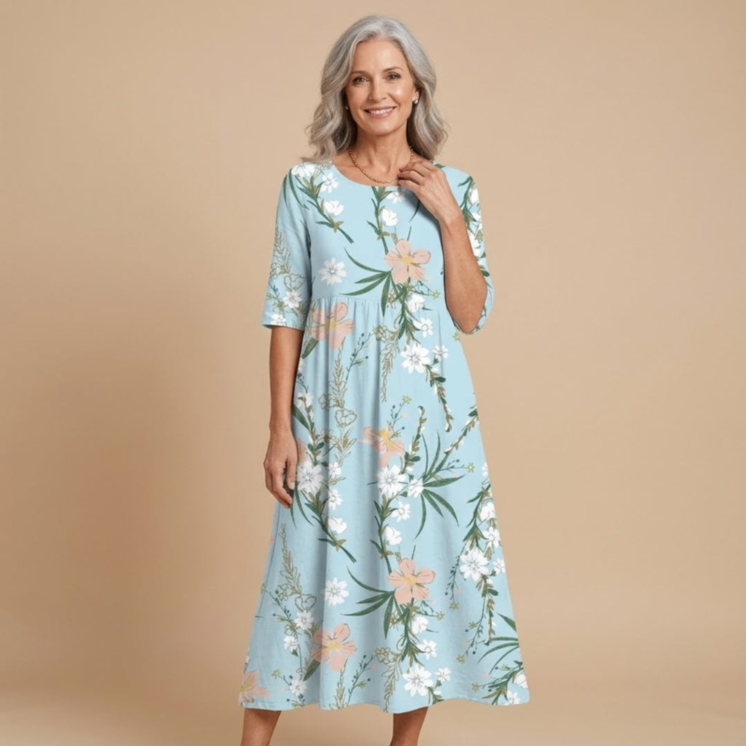 Celeste Floral Print Midi Dress - Heublauw - Studio