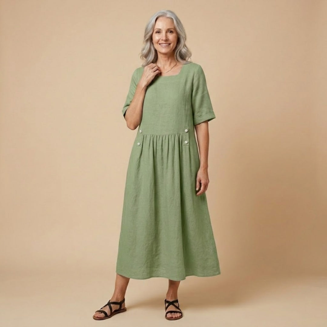Elise Linen Casual Dress in Light Green