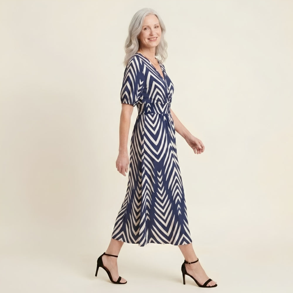 Luna Midi Dress in Navy Blue - studio side