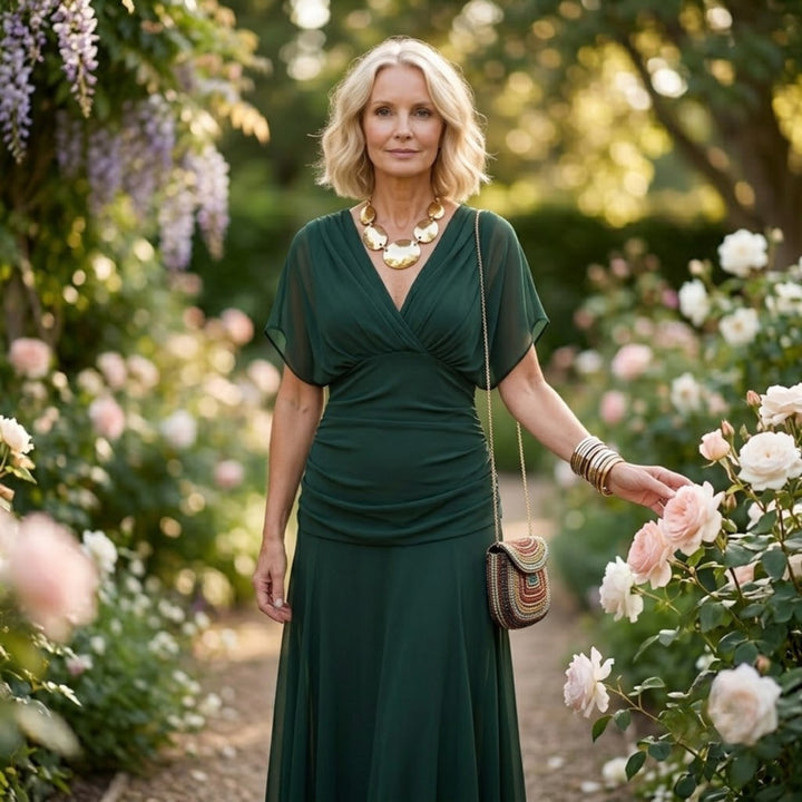Amalfi Chiffon Maxi Dress in Green - rose garden