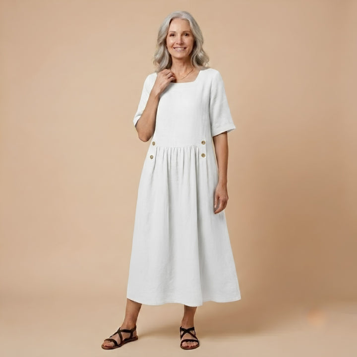 Elise Linen Casual Dress in White
