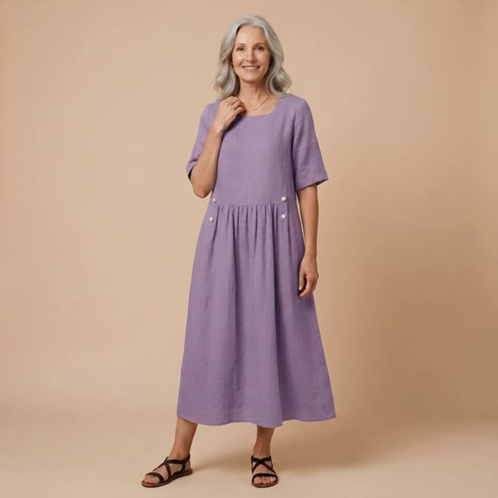 Elise Linen Casual Dress in Purple