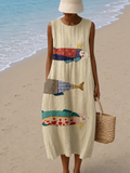 Addison - Women's Sleeveless Printed Beach Midi Dress Loose