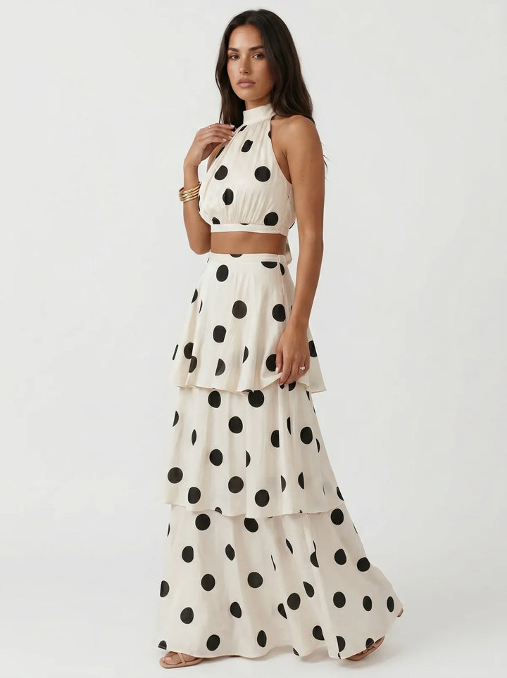 Luna | Polka-dot top and long skirt set