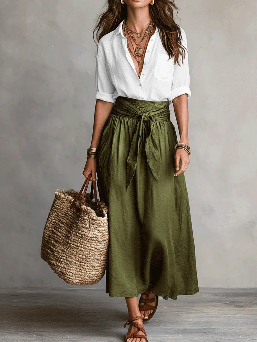 Olivia™ Two-Piece Shirt & Midi Skirt Set