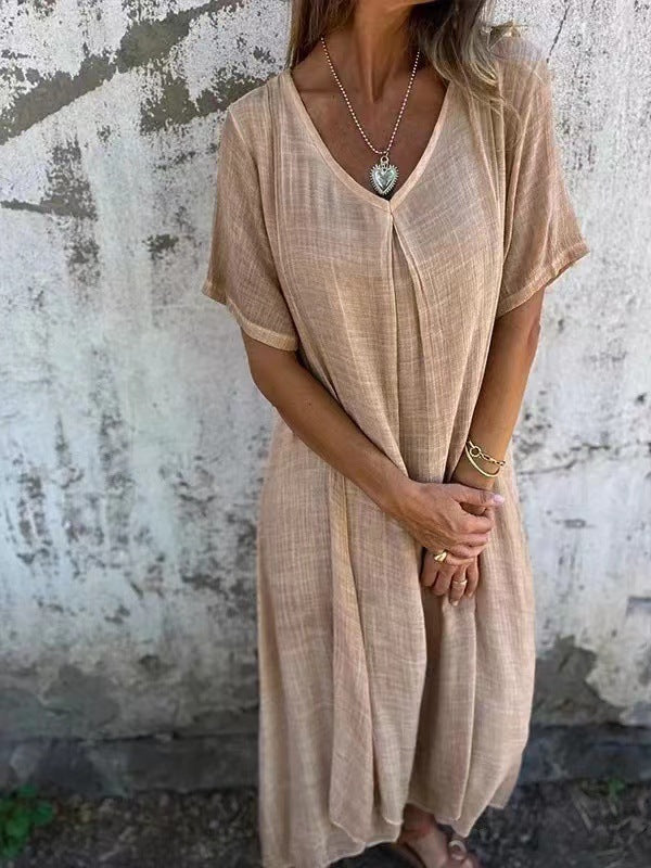 Violet™ Loose-Fit V-Neck Dress - Beige