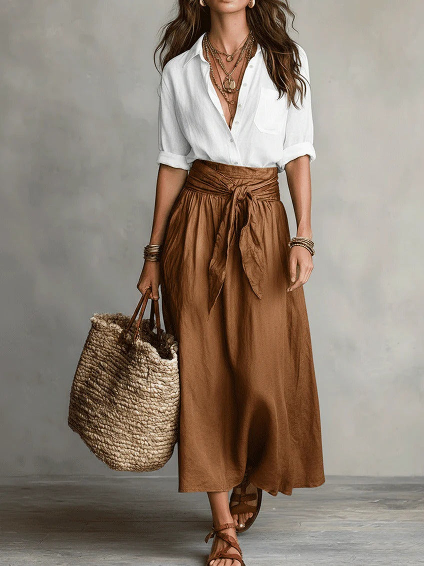 Olivia™ Two-Piece Shirt & Midi Skirt Set