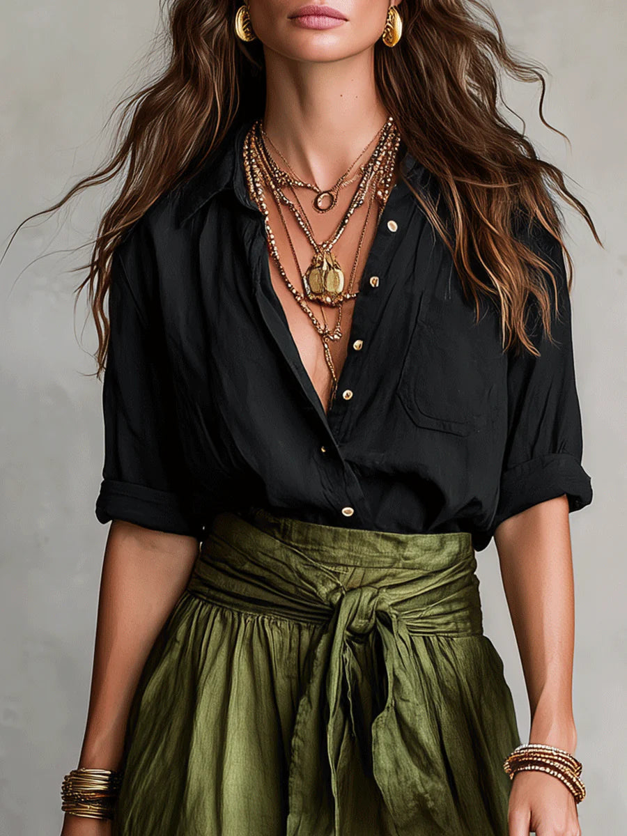 Olivia™ Two-Piece Shirt & Midi Skirt Set