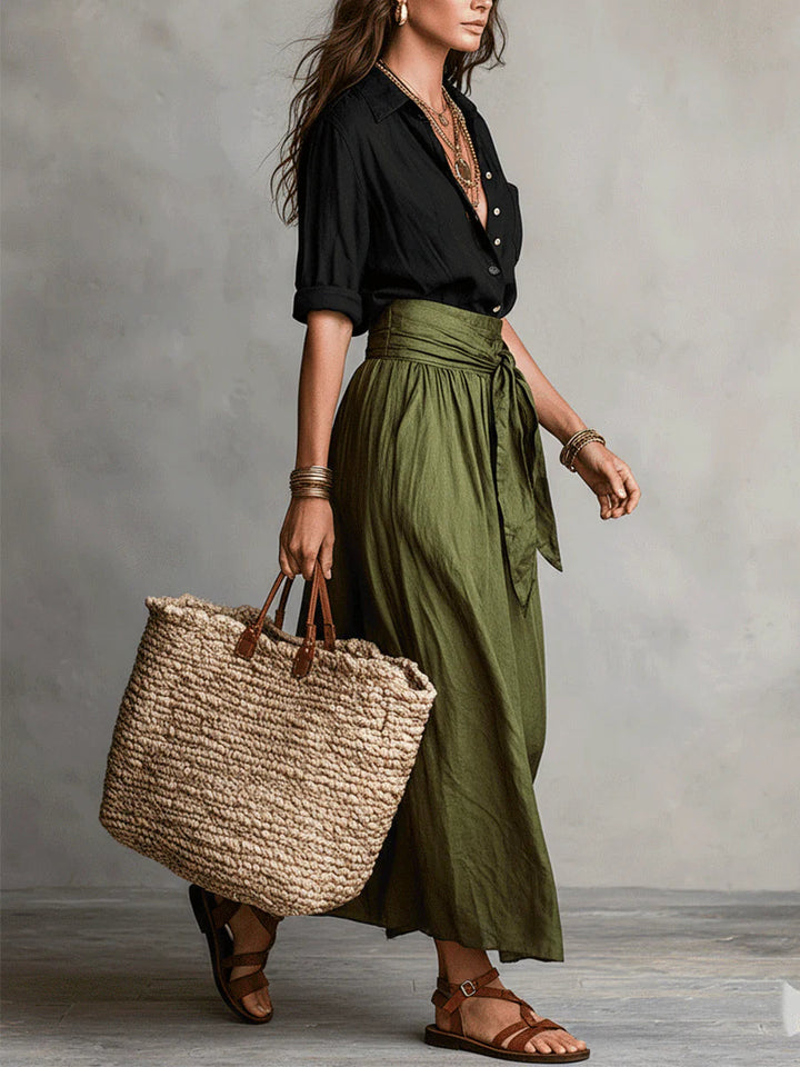 Olivia™ Two-Piece Shirt & Midi Skirt Set